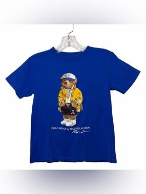 Ralph Lauren Polo Bear Kids Small Blue Graphic Tee Preppy Streetwear Shirt Boys